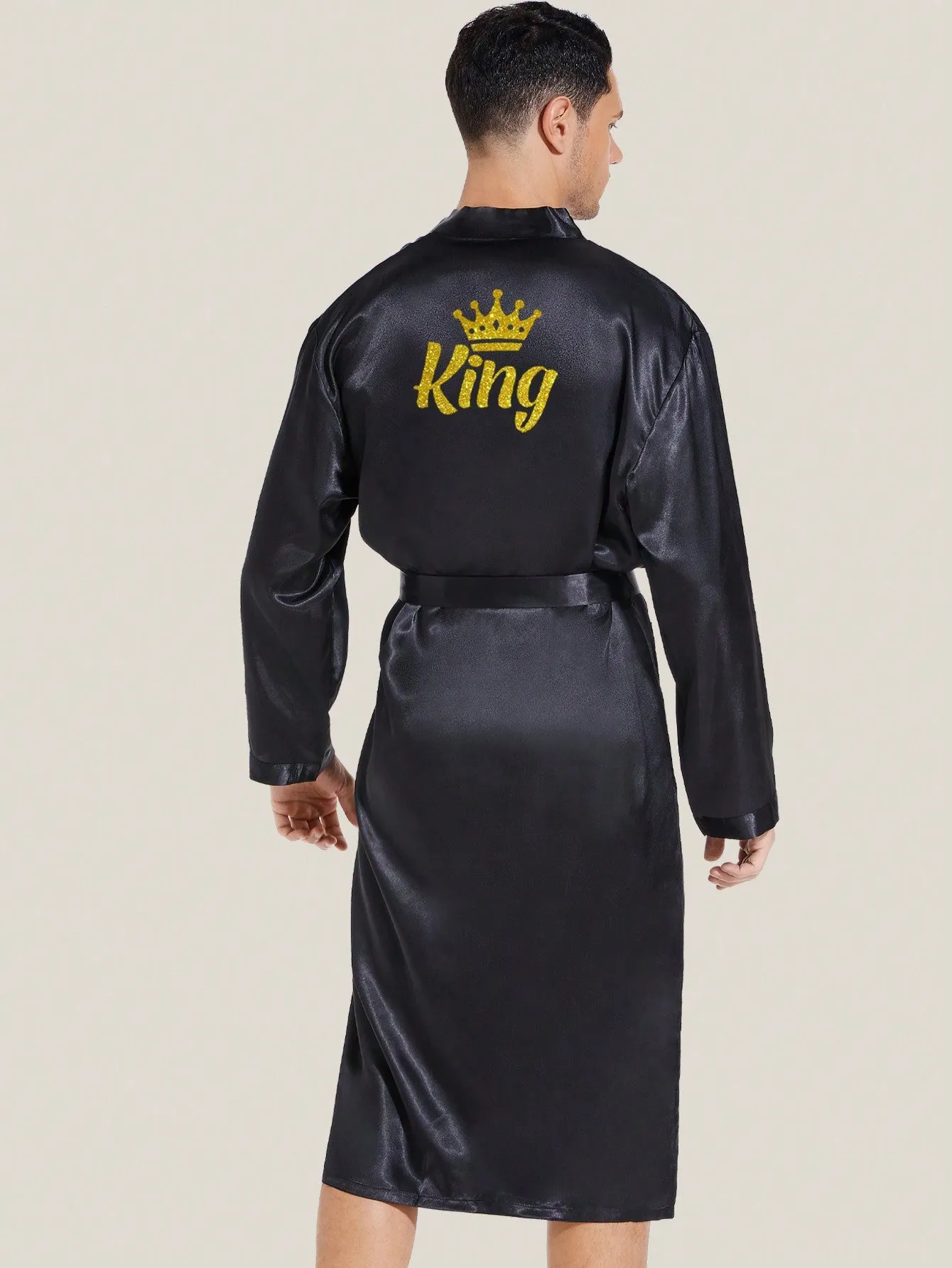 1pc Men's Couple KING/QUEEN Simulated Silk Long Bathrobe