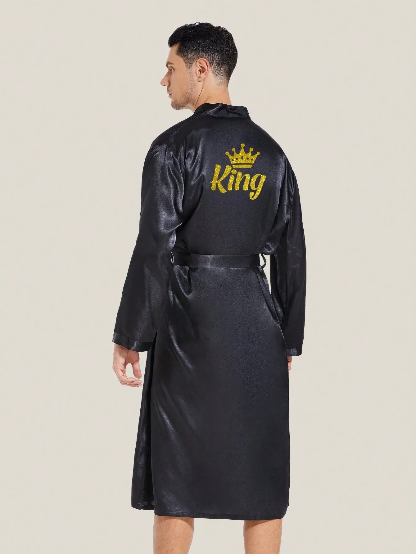 1pc Men's Couple KING/QUEEN Simulated Silk Long Bathrobe
