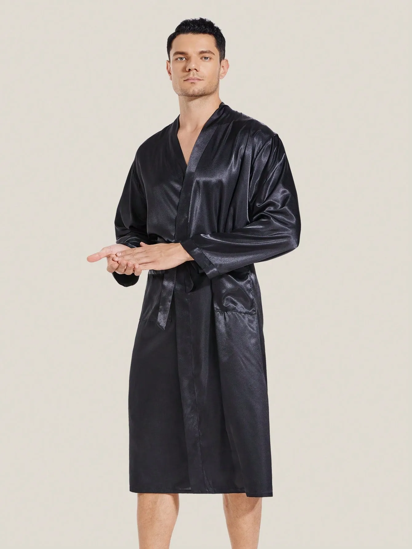 1pc Men's Couple KING/QUEEN Simulated Silk Long Bathrobe