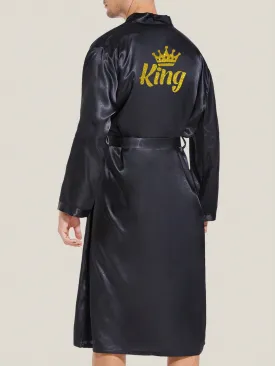 1pc Men's Couple KING/QUEEN Simulated Silk Long Bathrobe