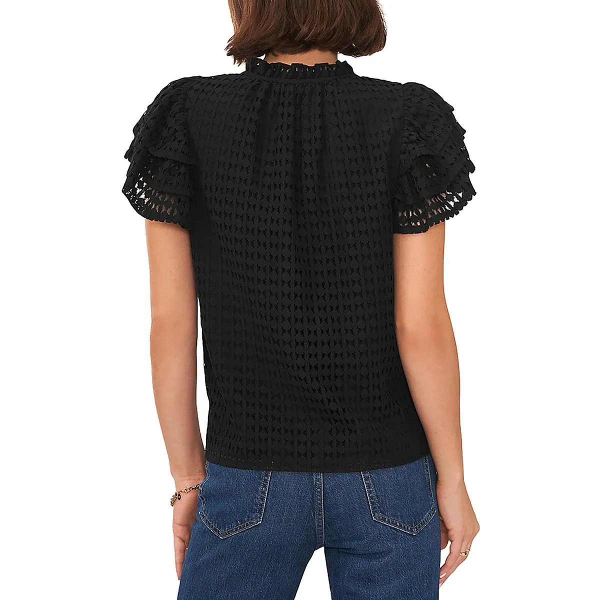 1.State Womens Ruffled Tie Neck Pullover Top