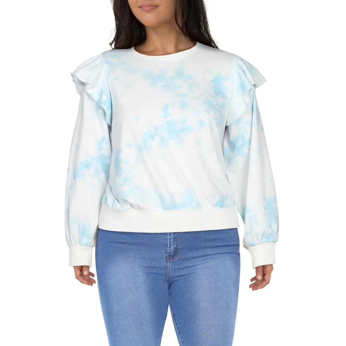 1.State Womens Tie Dye Ruffle Sweatshirt