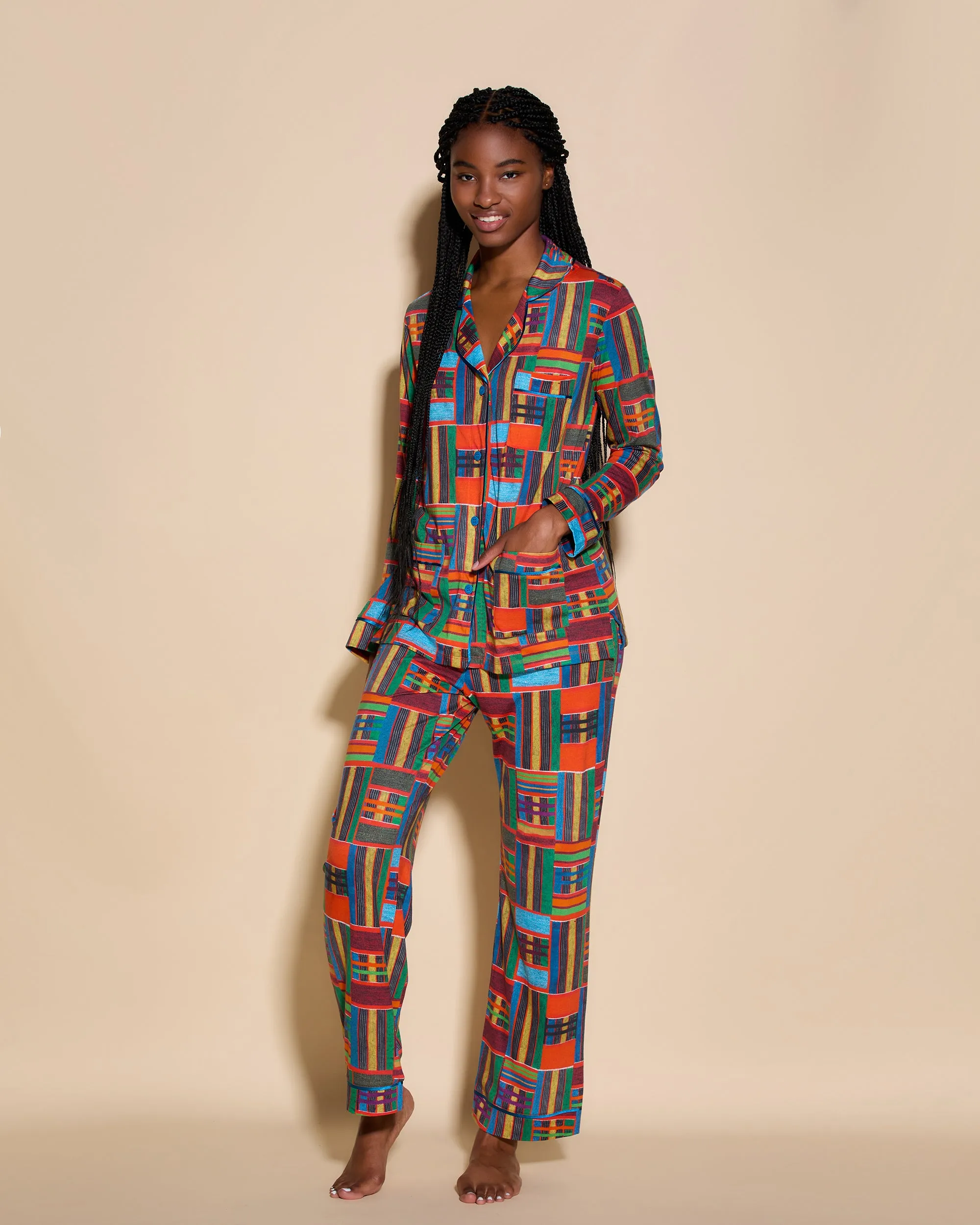 3 Pockets Long Sleeve Top & Pant Pajama Set
