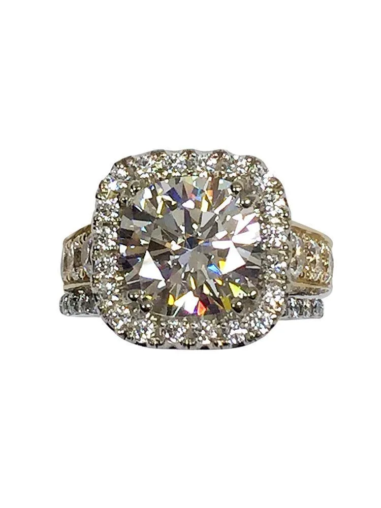 6 Ct Cushion Cut Cz Two Tone Gold Engagement Ring with Wedding band