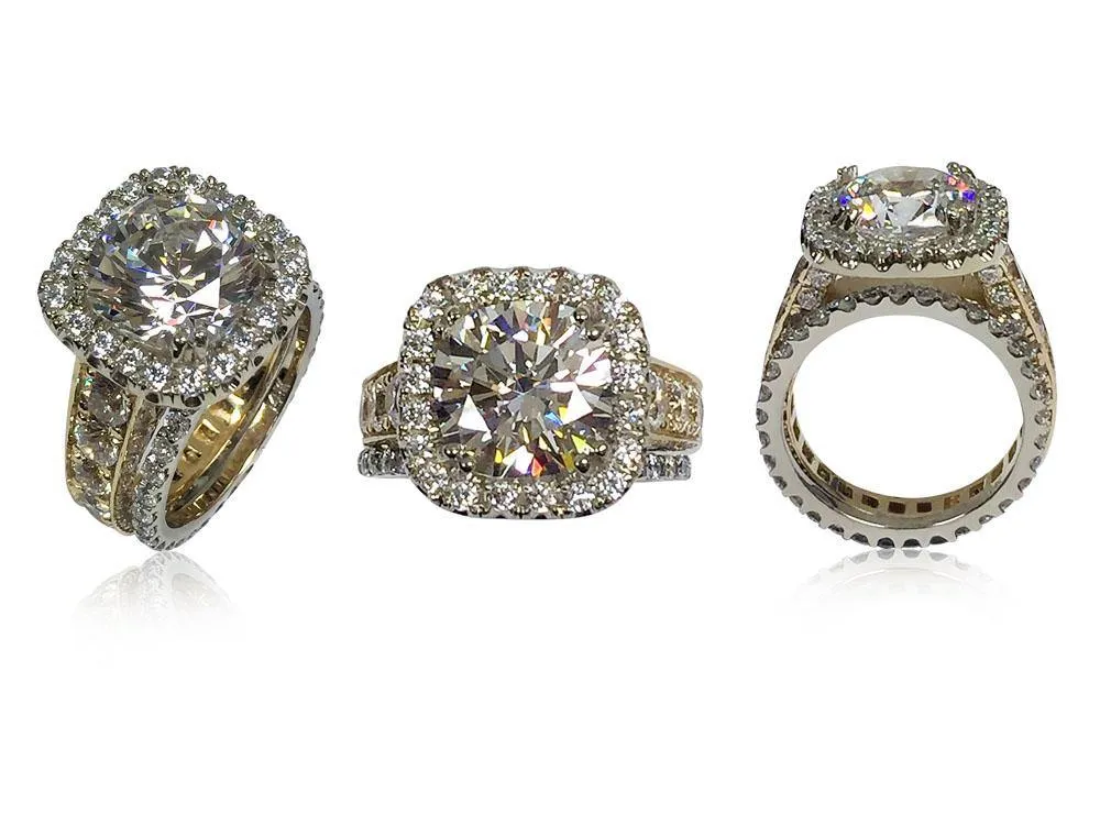 6 Ct Cushion Cut Cz Two Tone Gold Engagement Ring with Wedding band