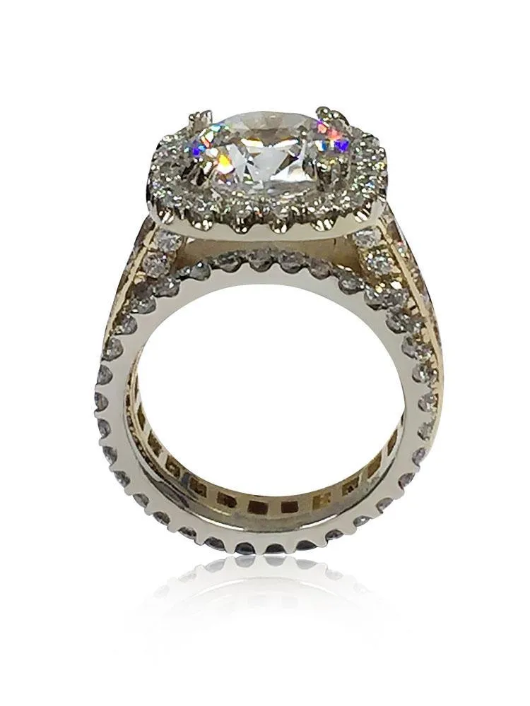 6 Ct Cushion Cut Cz Two Tone Gold Engagement Ring with Wedding band