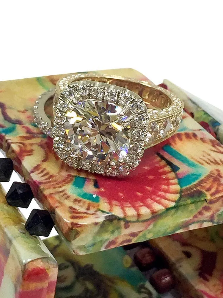 6 Ct Cushion Cut Cz Two Tone Gold Engagement Ring with Wedding band