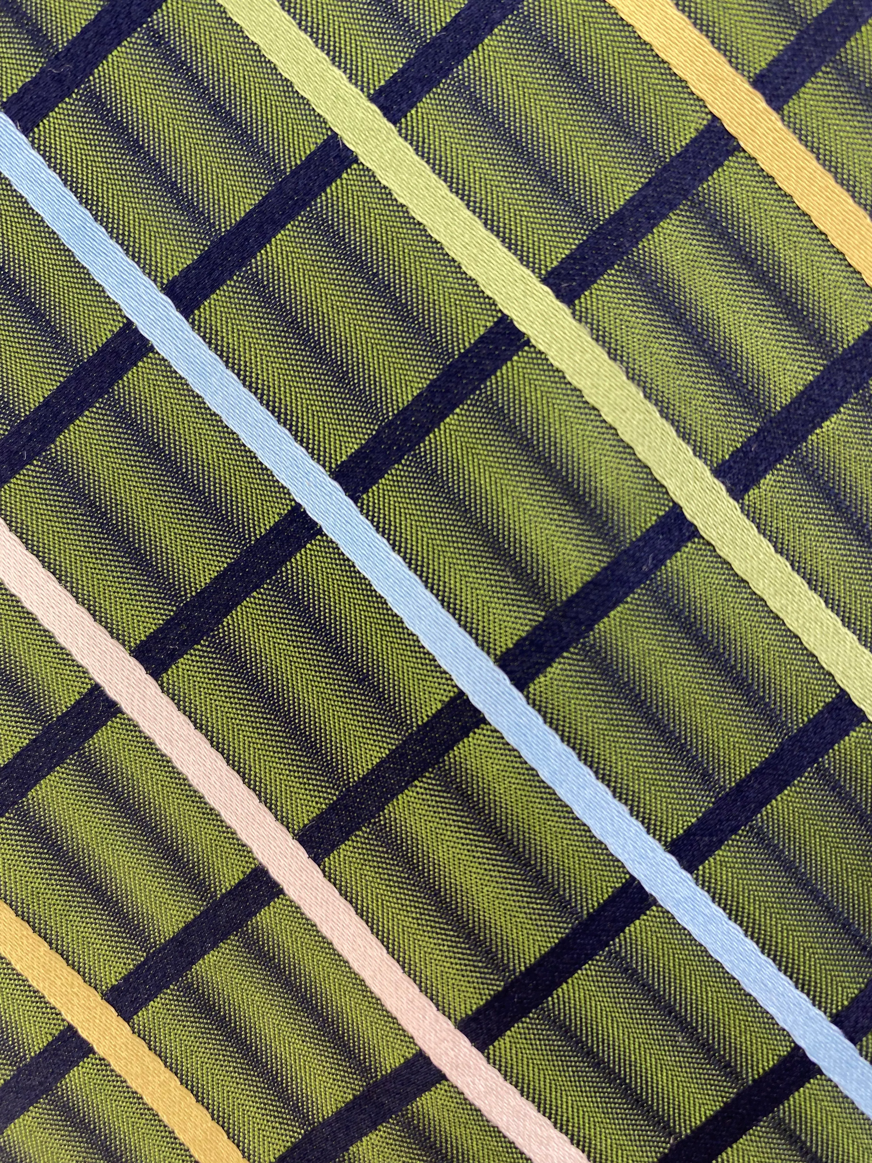 90s Deadstock Silk Necktie, Men's Vintage Green/ Blue Check Stripe Pattern Tie, NOS