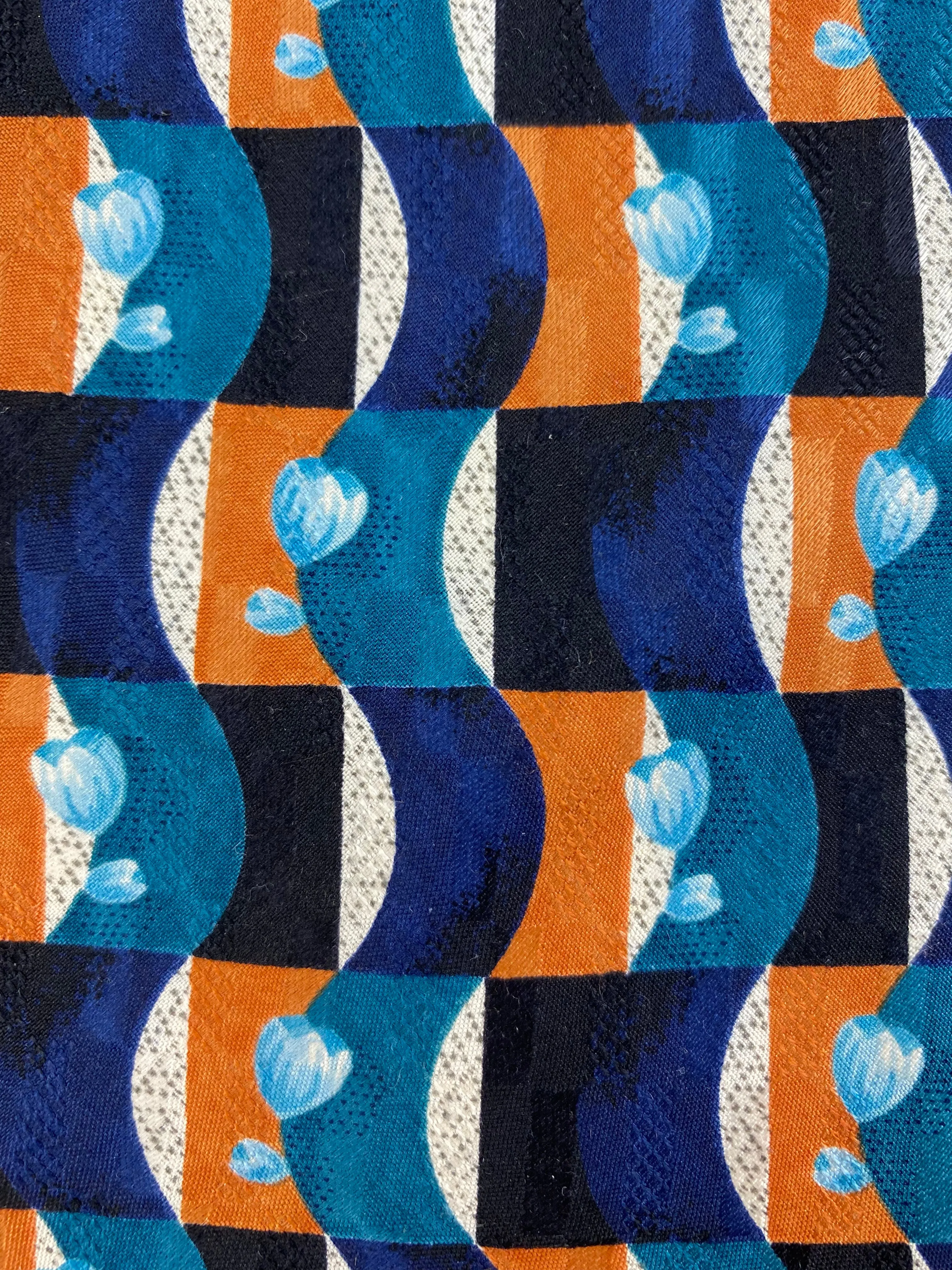 90s Deadstock Silk Necktie, Men's Vintage Teal/ Purple/ Orange Geometric Pattern Tie, NOS