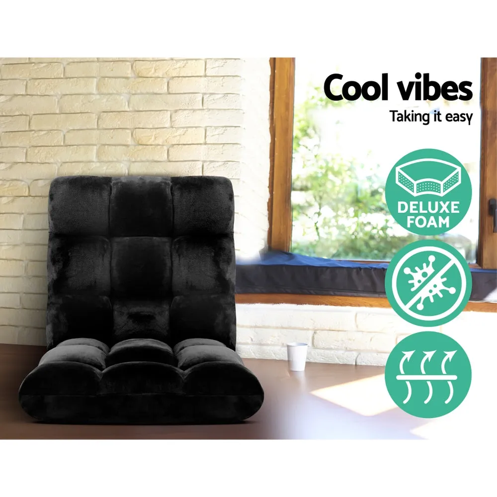 Adjustable Lounge Sofa Bed with Flannel Fabric, Black - Artiss