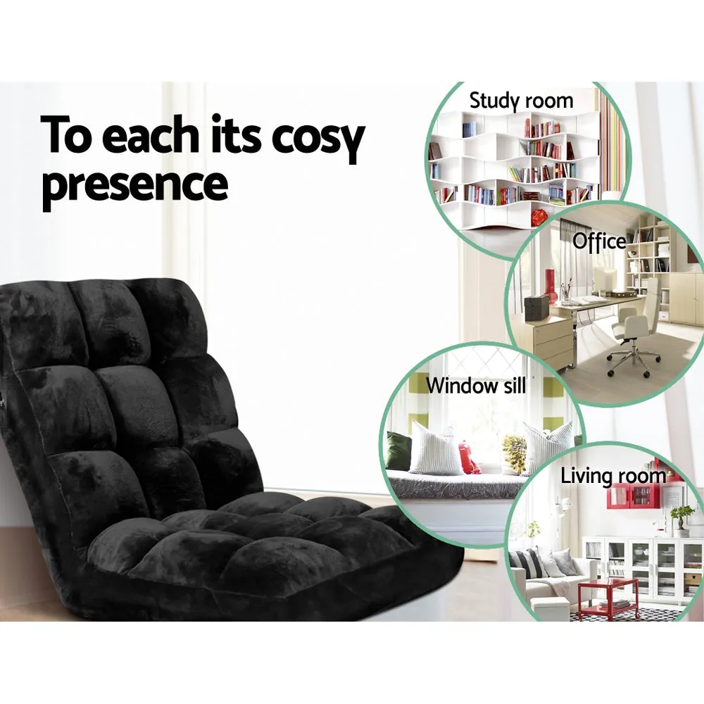 Adjustable Lounge Sofa Bed with Flannel Fabric, Black - Artiss