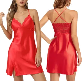ALCEA ROSEA Women Sleepwear Sexy Lingerie Nightgown Lace Chemise Satin Slip Silk Negligee Nightie