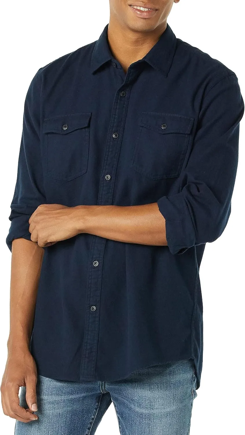 Amazon Essentials Men's Long-Sleeve Flannel Shirt, Regular-Fit, Two Pockets