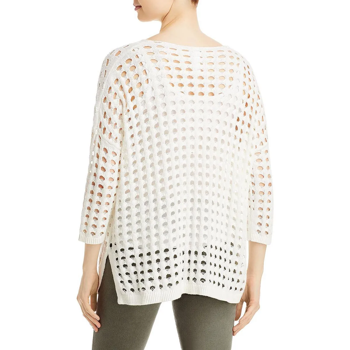 &BASICS Womens Open Stitch V-Neck Pullover Sweater