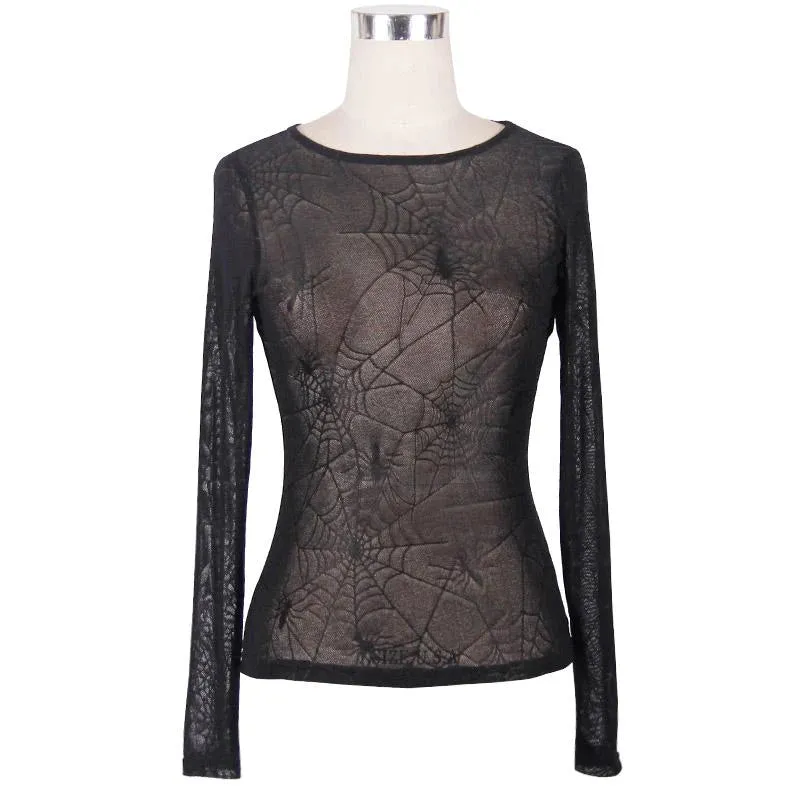 Arachnid Round Neck Fishnet Long Sleeve Mesh Top