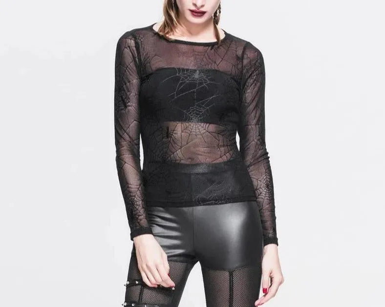 Arachnid Round Neck Fishnet Long Sleeve Mesh Top