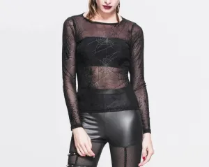 Arachnid Round Neck Fishnet Long Sleeve Mesh Top
