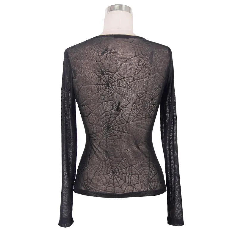 Arachnid Round Neck Fishnet Long Sleeve Mesh Top