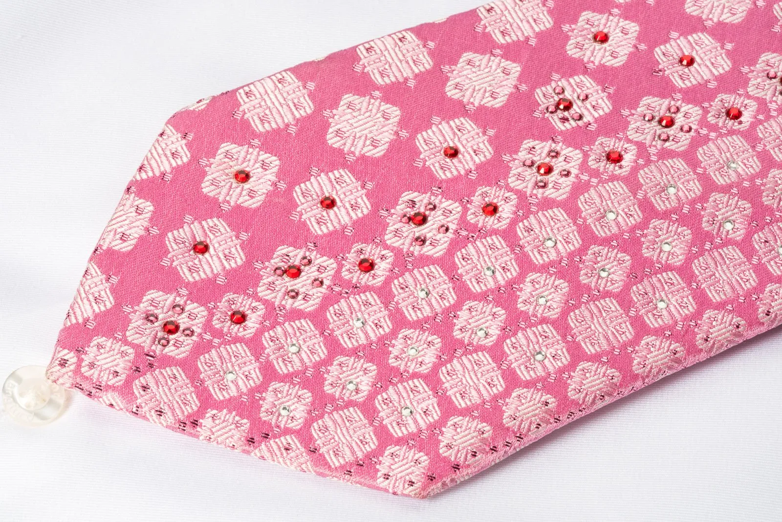 Arnaldo Bassini Rhinestone Necktie Geometric On Pink With Silver Sparkles
