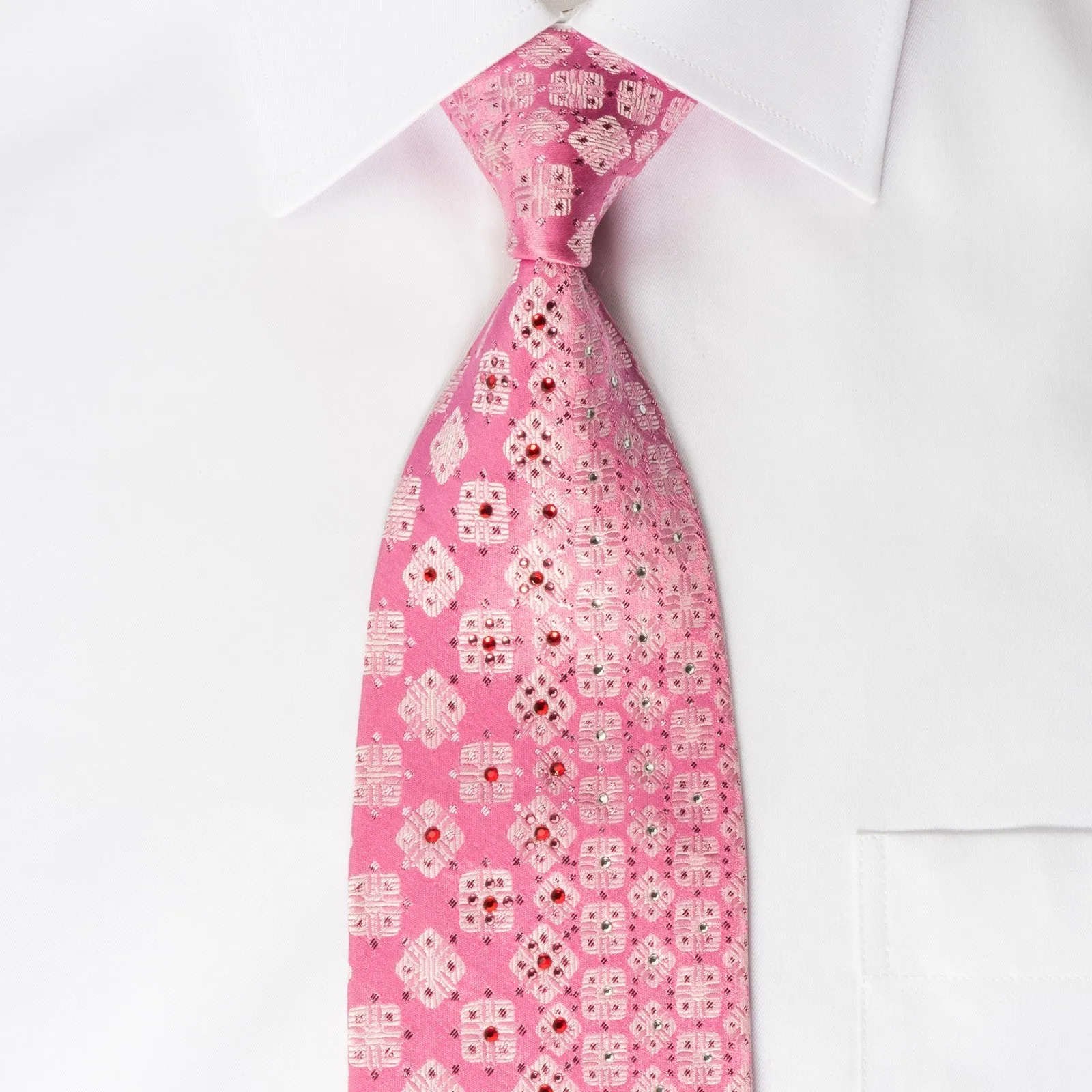 Arnaldo Bassini Rhinestone Necktie Geometric On Pink With Silver Sparkles