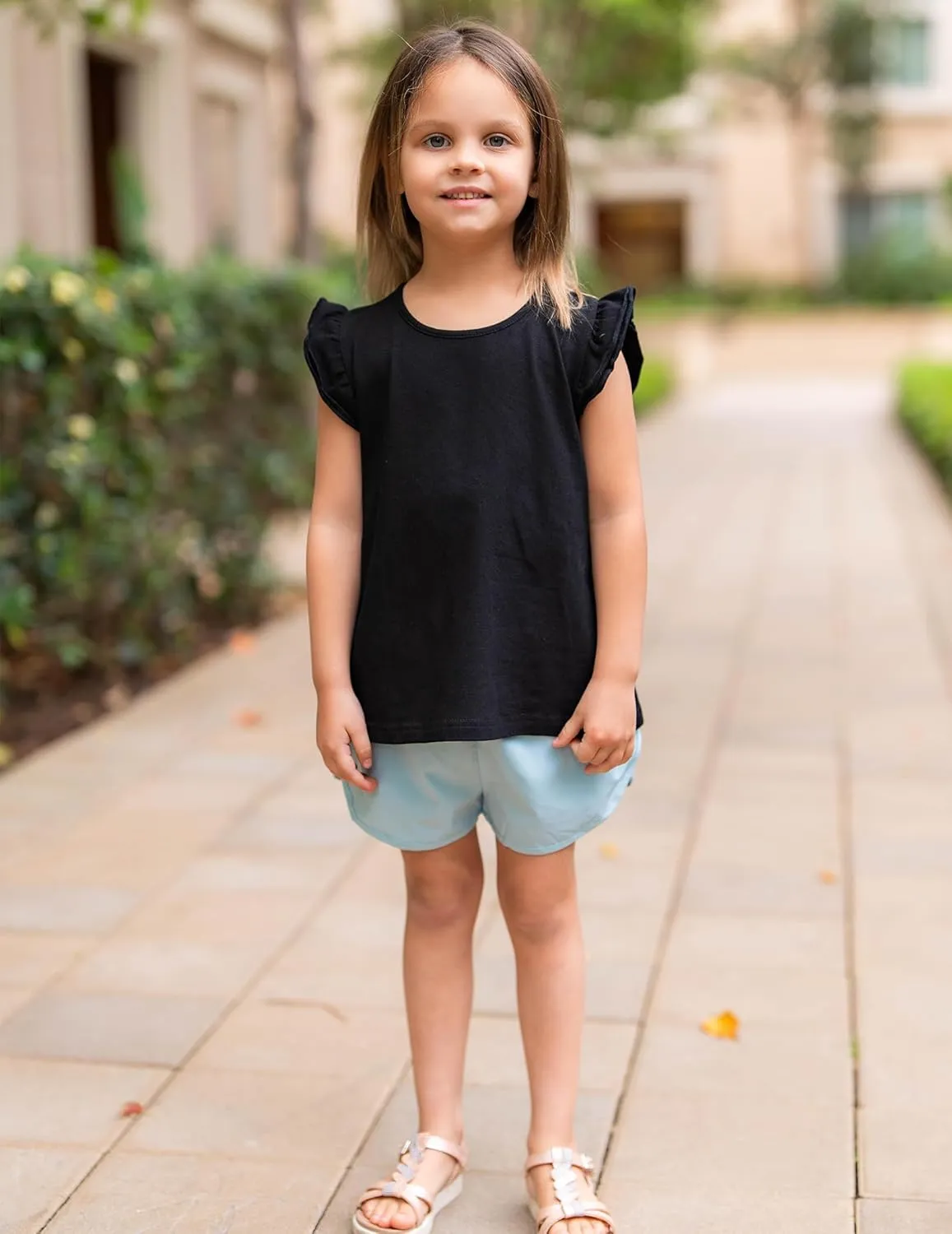 Arshiner Girls Shirts Ruffle Short Sleeve Summer Cute Casual Crewneck Tops Blouse Tee