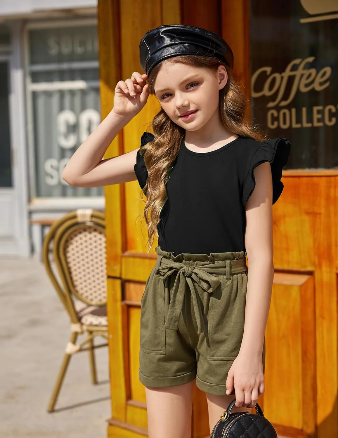 Arshiner Girls Shirts Ruffle Short Sleeve Summer Cute Casual Crewneck Tops Blouse Tee