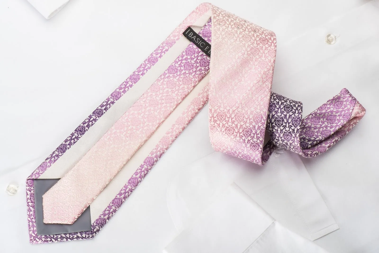 Basic Elle Rhinestone Necktie Purple Pink Damask On White With Sparkles