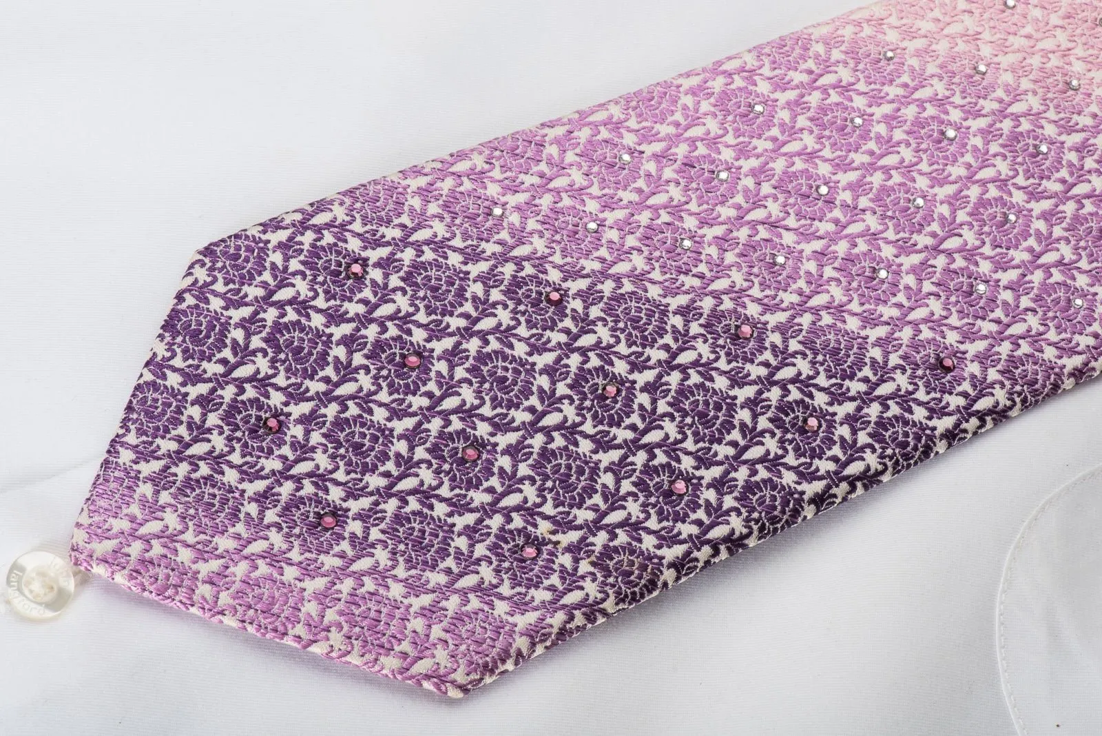 Basic Elle Rhinestone Necktie Purple Pink Damask On White With Sparkles