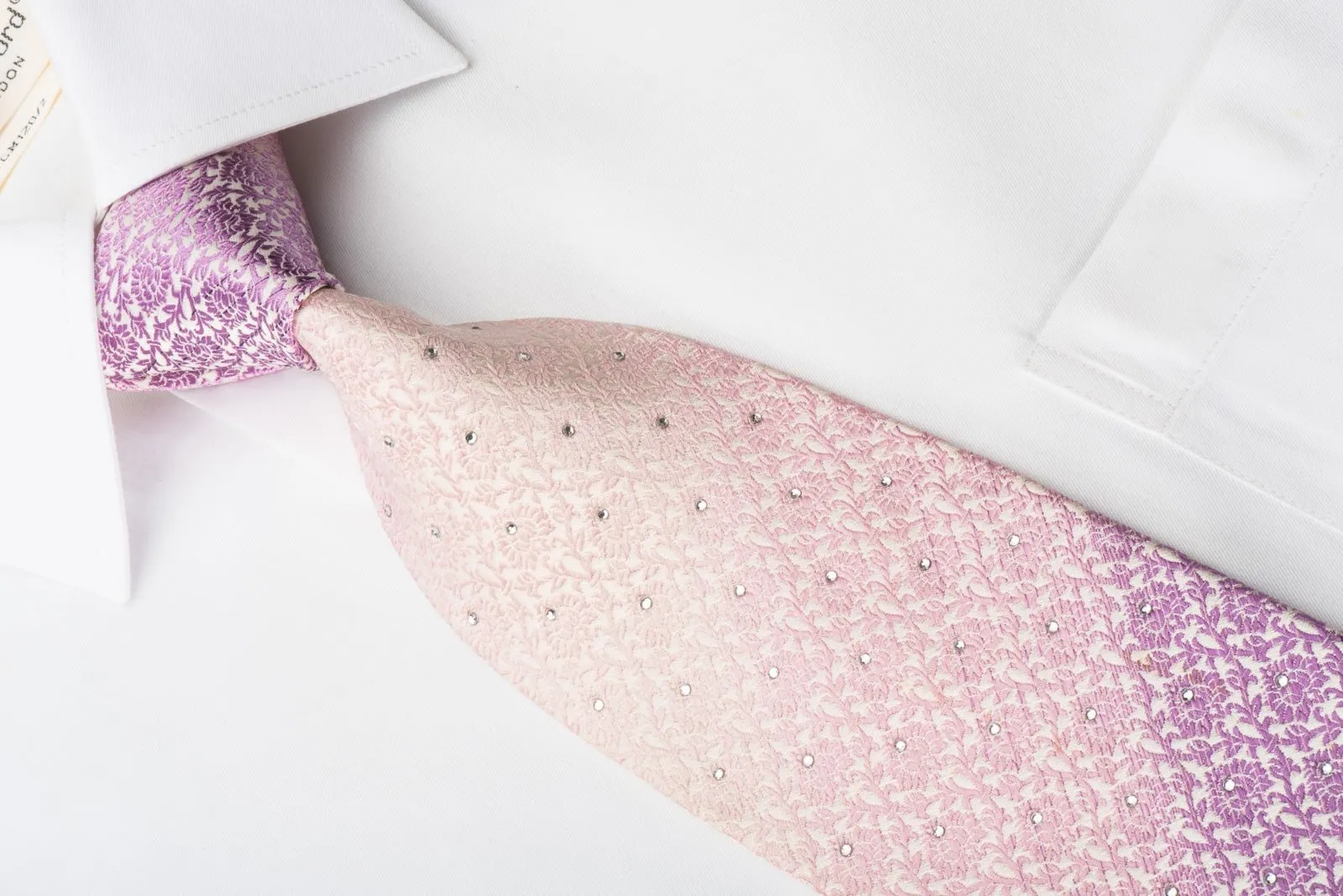Basic Elle Rhinestone Necktie Purple Pink Damask On White With Sparkles