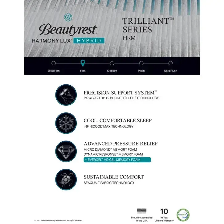 Beautyrest Harmony Lux Hybrid Trilliant Series Firm 14.5 Inch Mattress