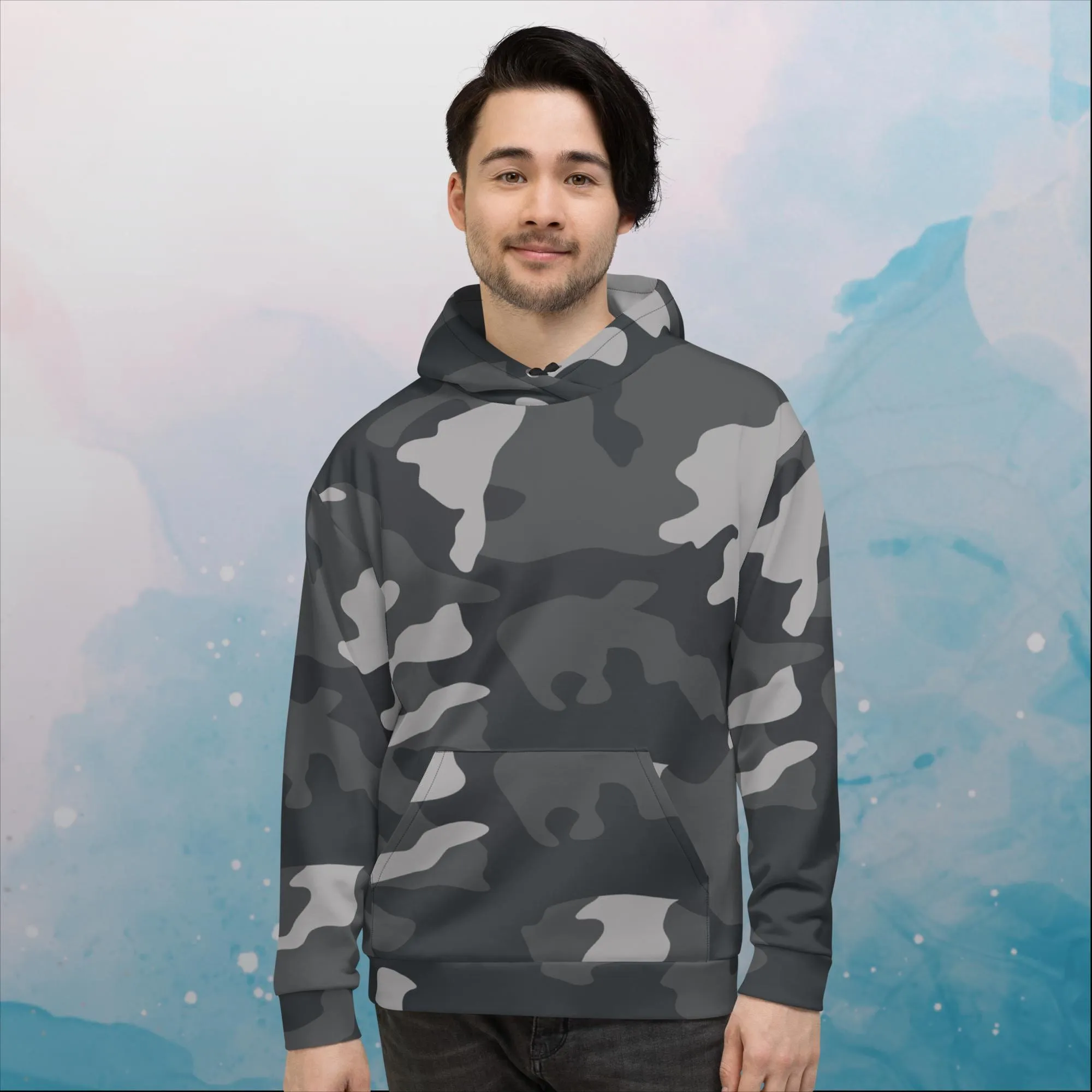 Black and Grey Camo Print Unisex Hoodie