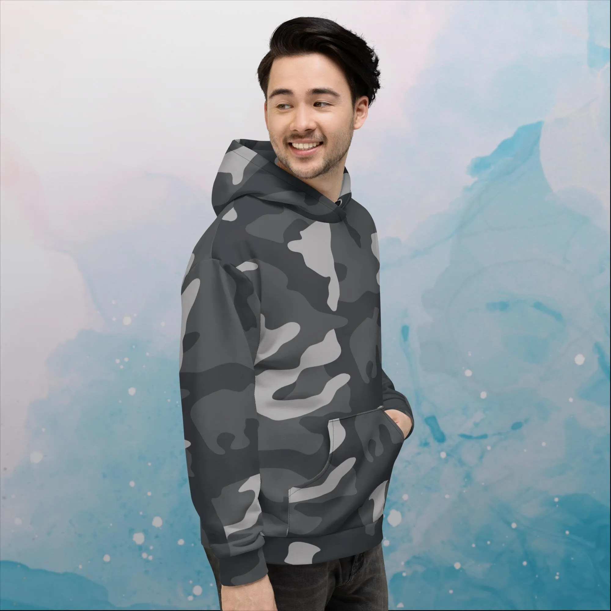 Black and Grey Camo Print Unisex Hoodie
