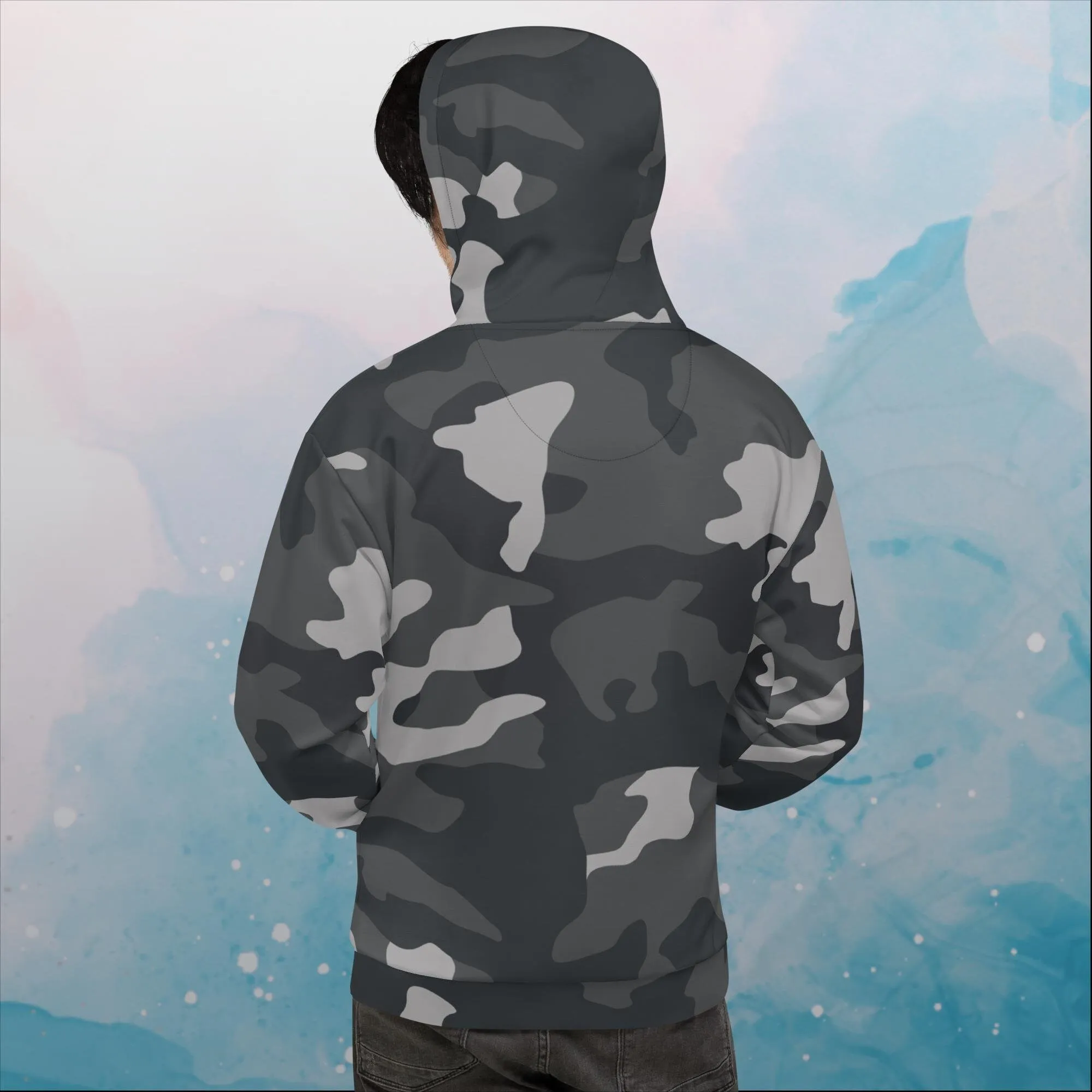 Black and Grey Camo Print Unisex Hoodie