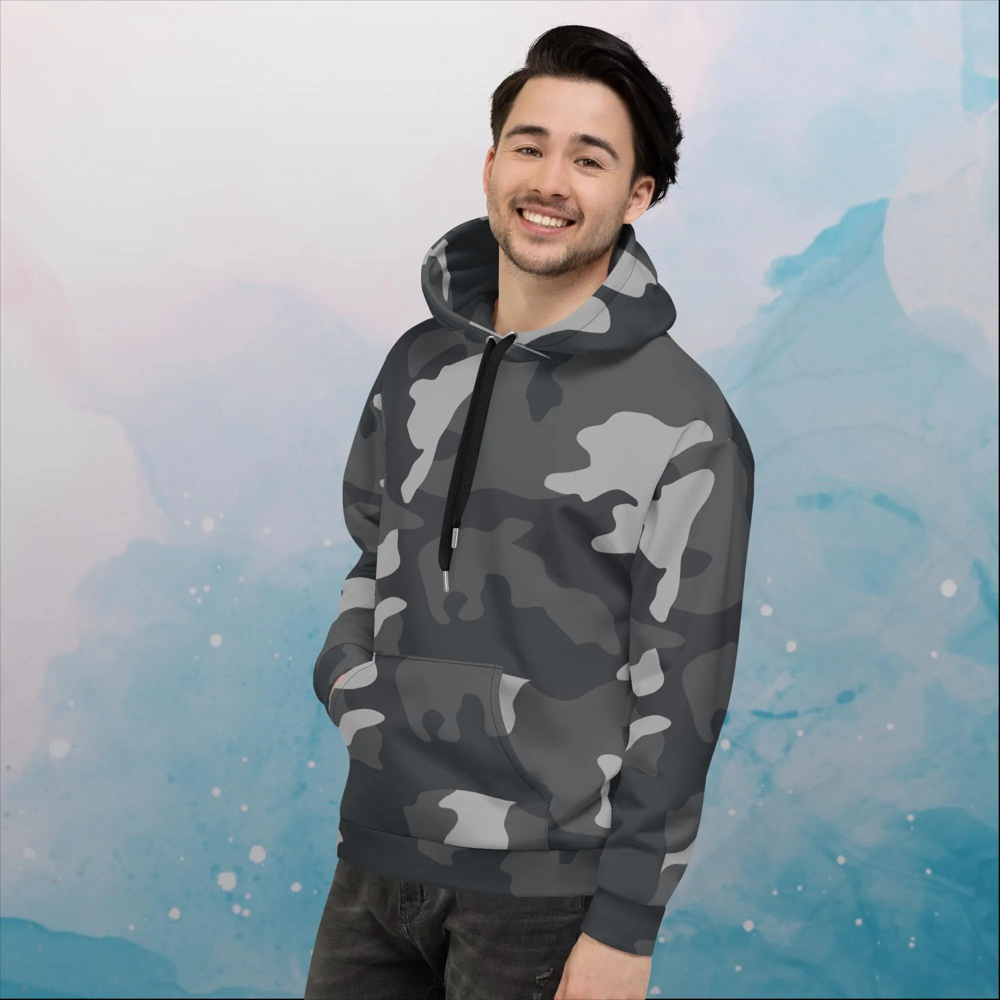 Black and Grey Camo Print Unisex Hoodie