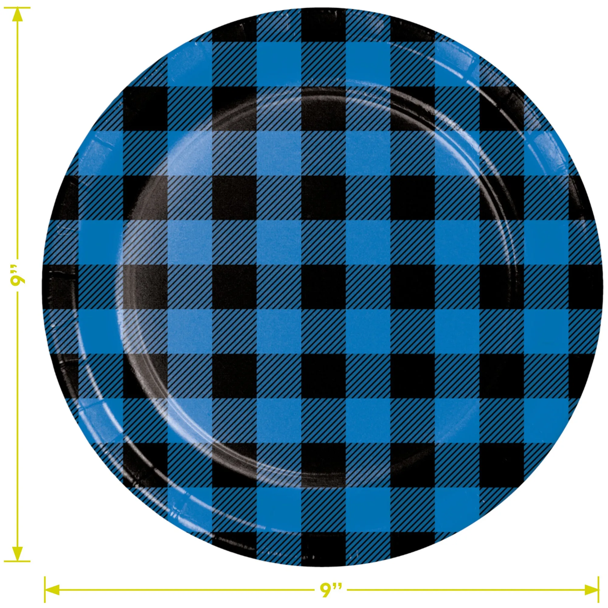 Blue & Black Buffalo Plaid Paper Dinner Plates and Luncheon Napkins (Serves 16)