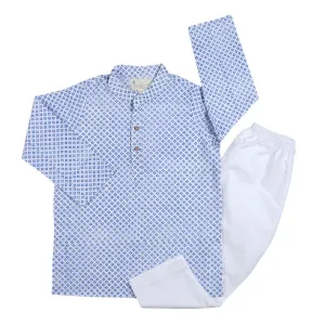 Blue Block Kurta Pajama Set