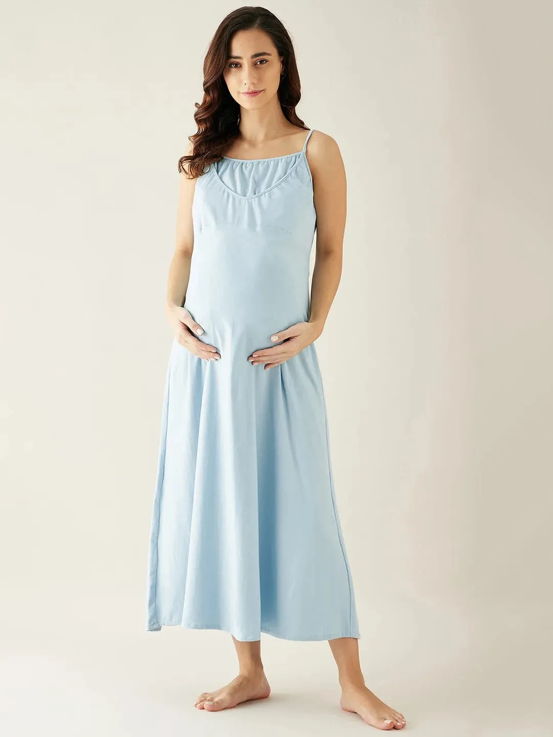 Blue Floral Printed Maternity Kaftan Night Gown