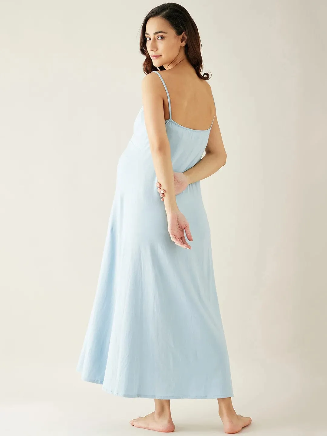 Blue Floral Printed Maternity Kaftan Night Gown