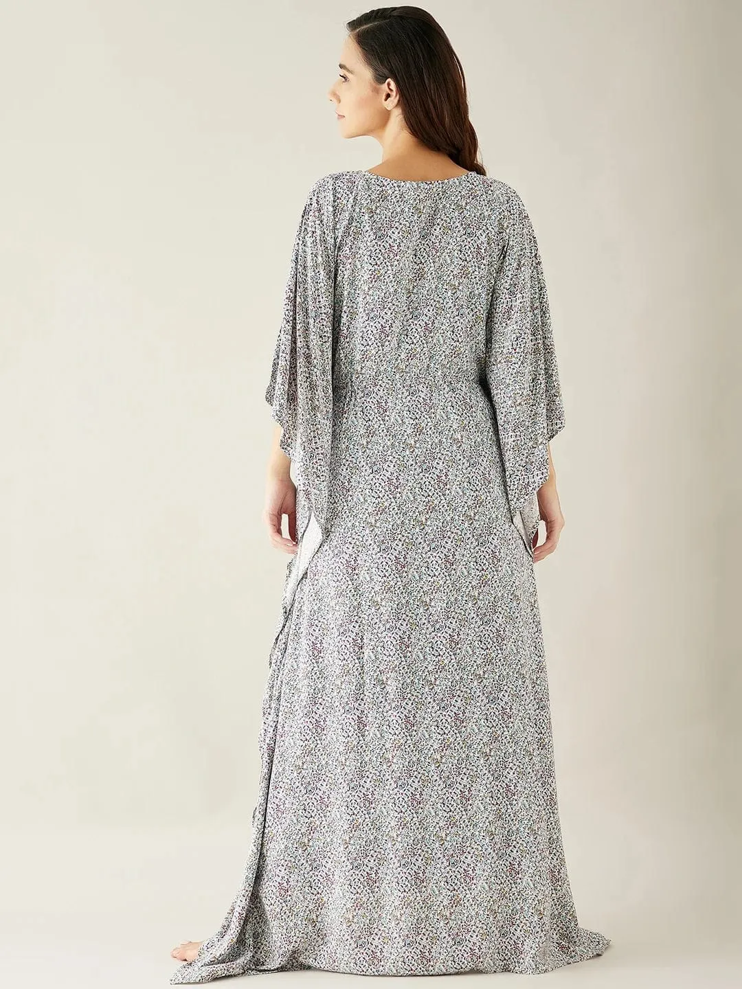 Blue Floral Printed Maternity Kaftan Night Gown