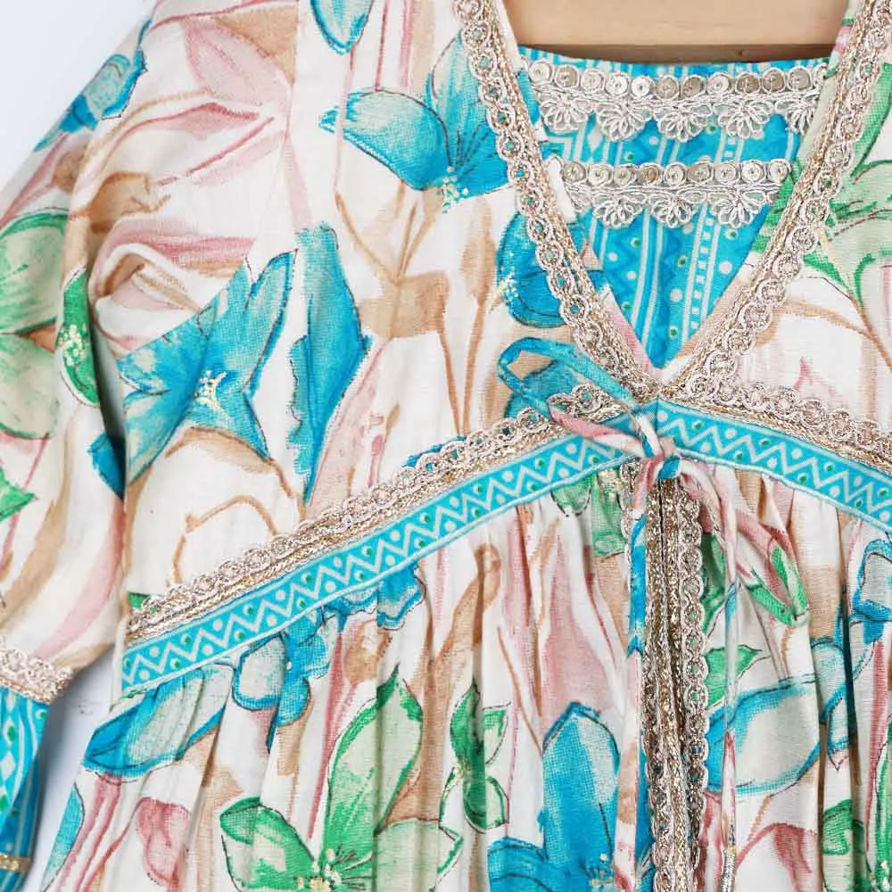 Blue Front Slit Kurta With Sharara & Net Dupatta