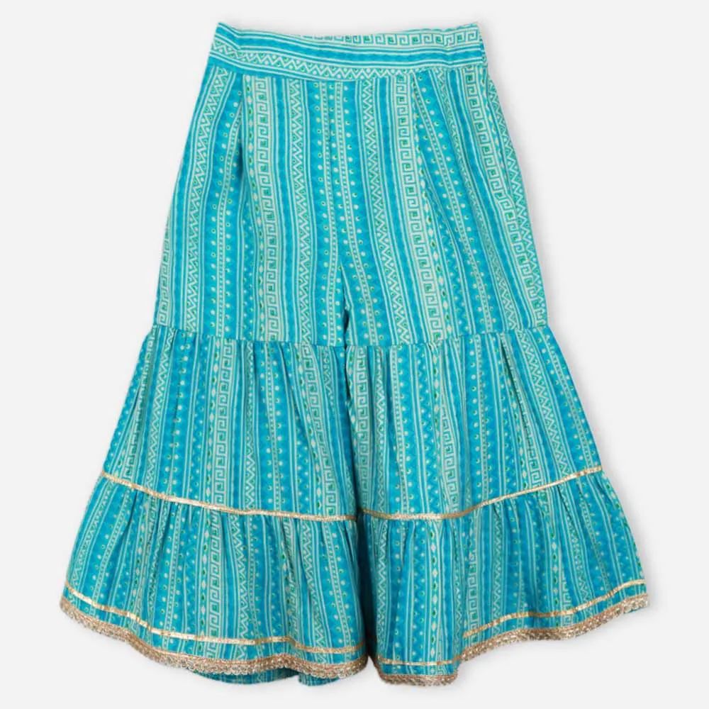 Blue Front Slit Kurta With Sharara & Net Dupatta