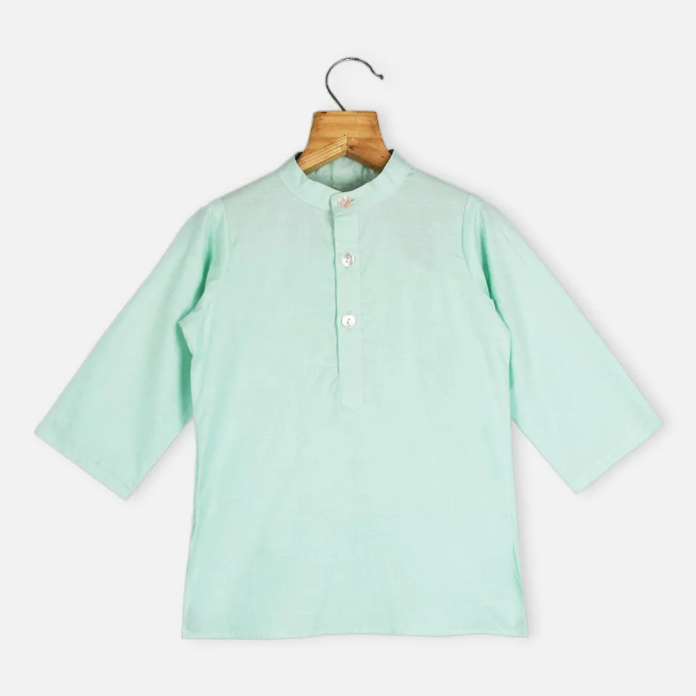 Blue Organza Nehru Jacket With Kurta & Pajama