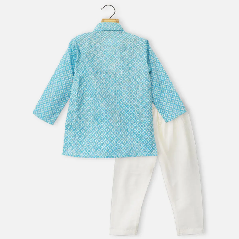 Blue Star Printed Kurta With Beige Pajama