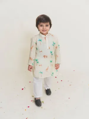 Boys Pale Yellow Printed Muslin Cotton Kurta Pajama Set (Set of 2)