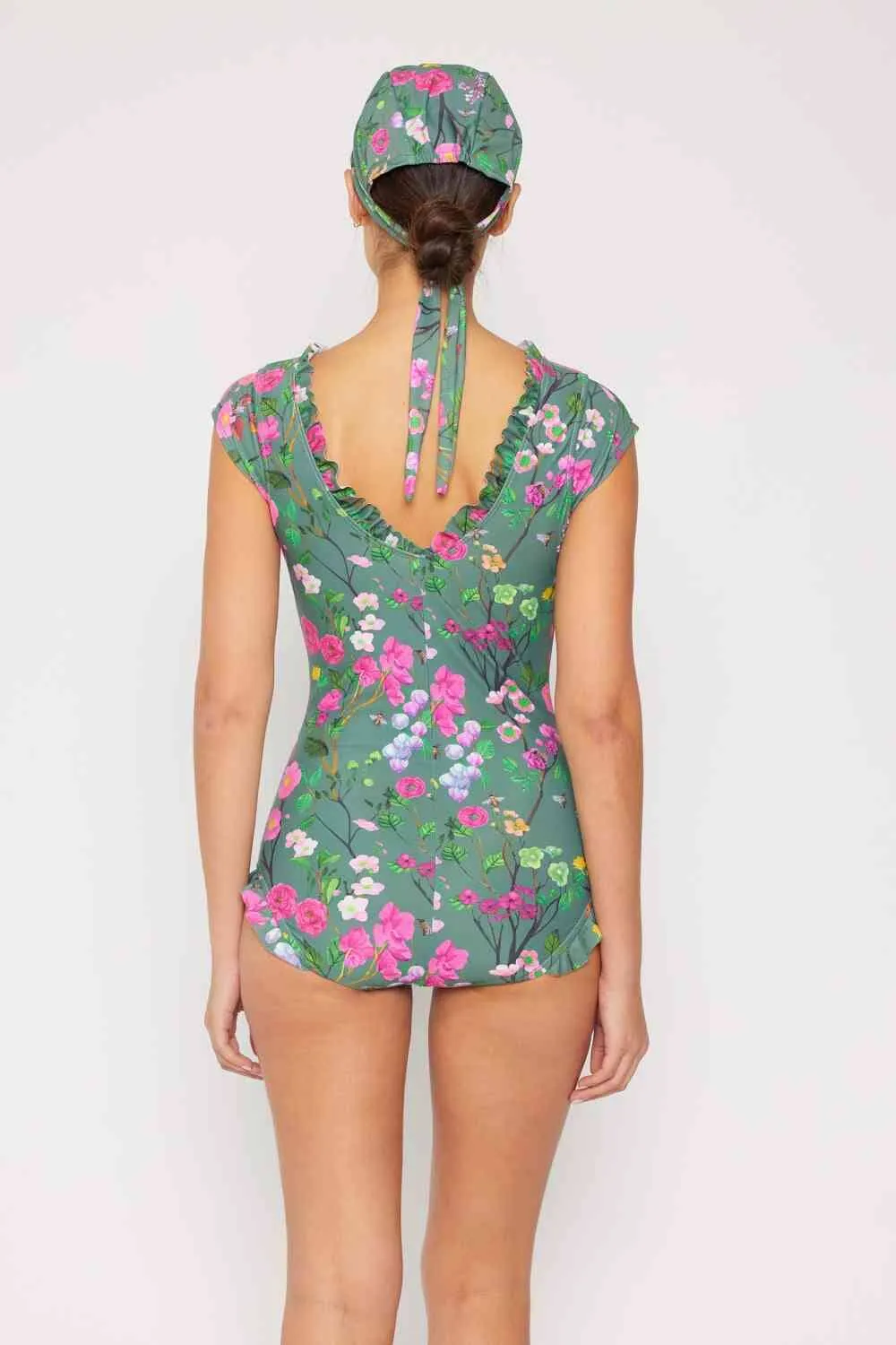 Bring Me Flowers V-Neck One Piece Womens Swimsuit In Sage