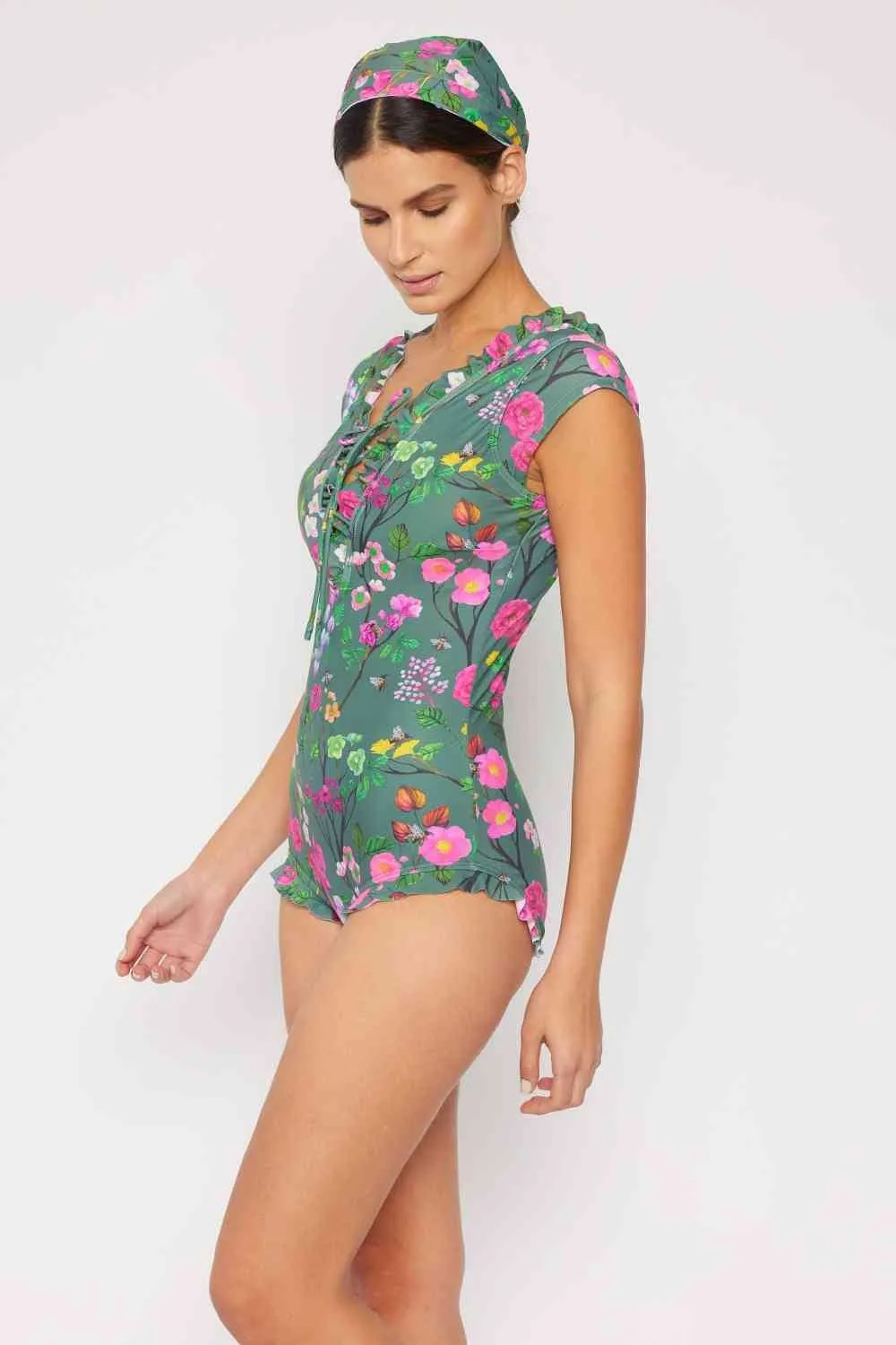 Bring Me Flowers V-Neck One Piece Womens Swimsuit In Sage