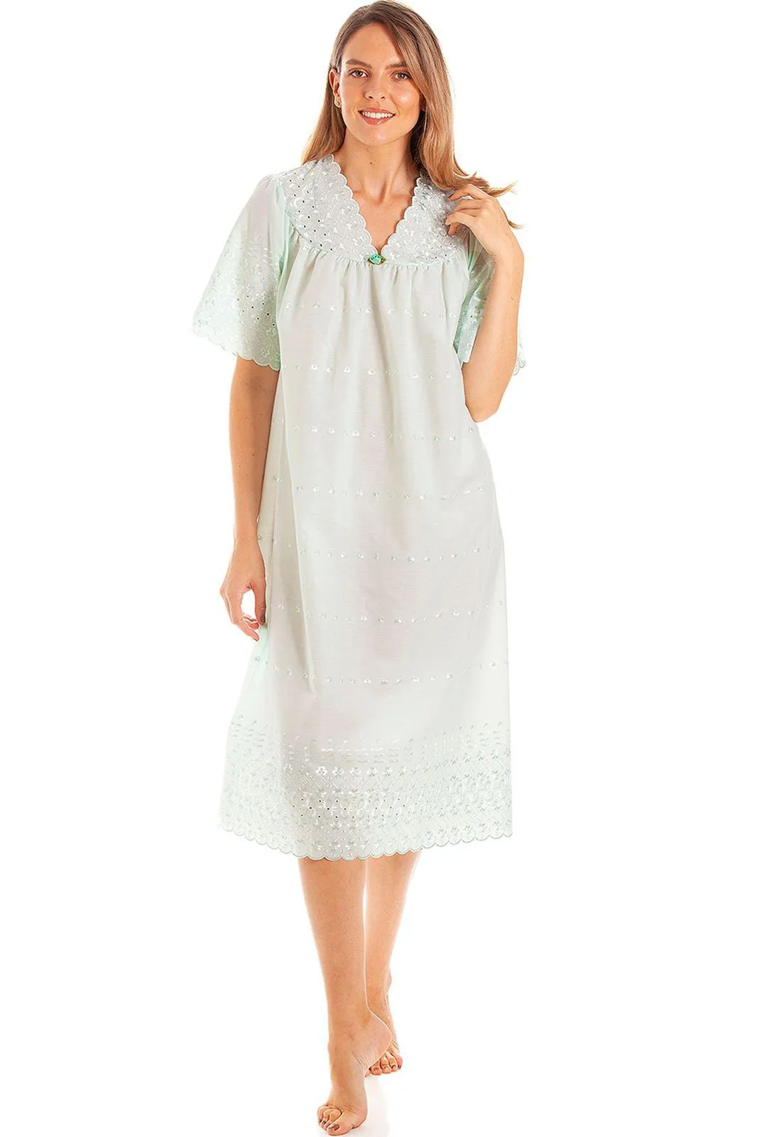 British Made Broderie Anglaise Short Sleeve V Neck Nightdress