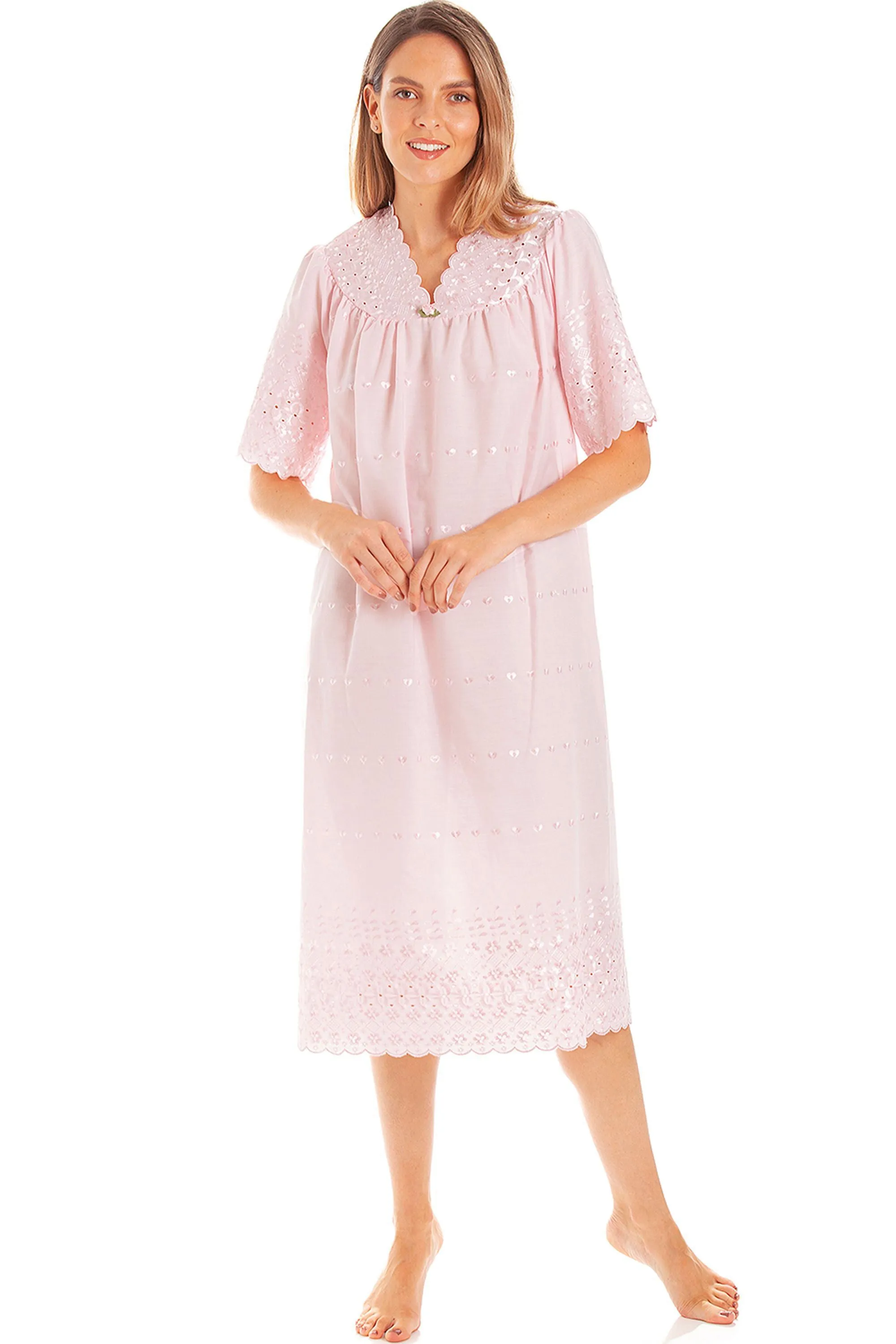 British Made Broderie Anglaise Short Sleeve V Neck Nightdress