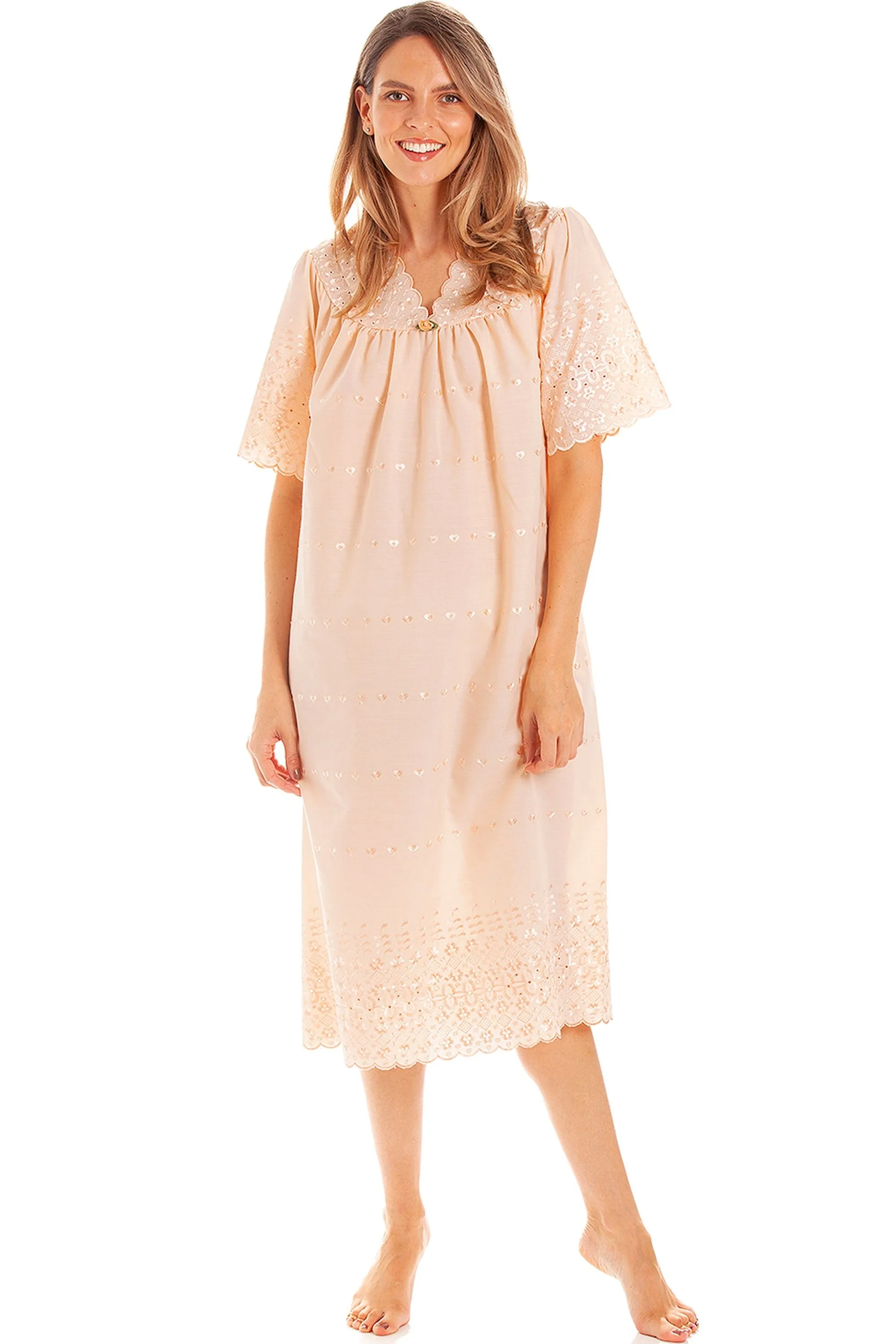 British Made Broderie Anglaise Short Sleeve V Neck Nightdress