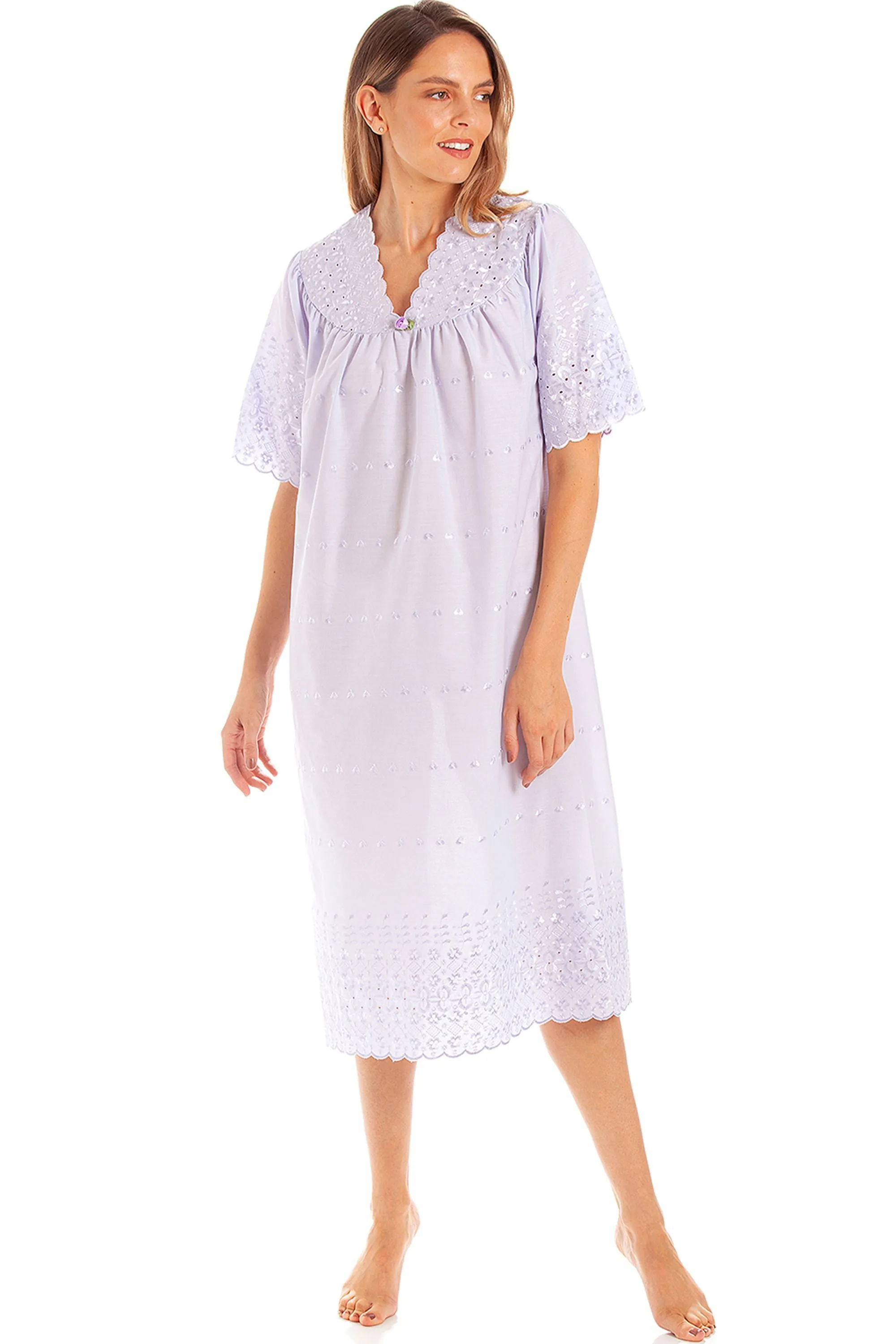 British Made Broderie Anglaise Short Sleeve V Neck Nightdress